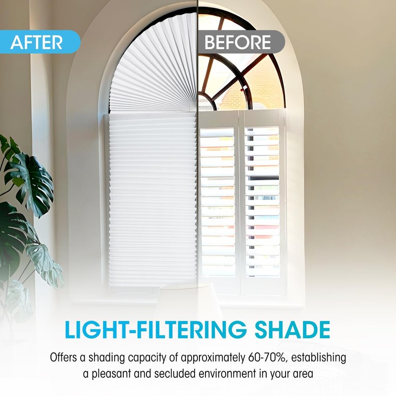 2 PCS Arch Window Light Filtering Pleated Shade Blinds for 72” x 36”, White gallery