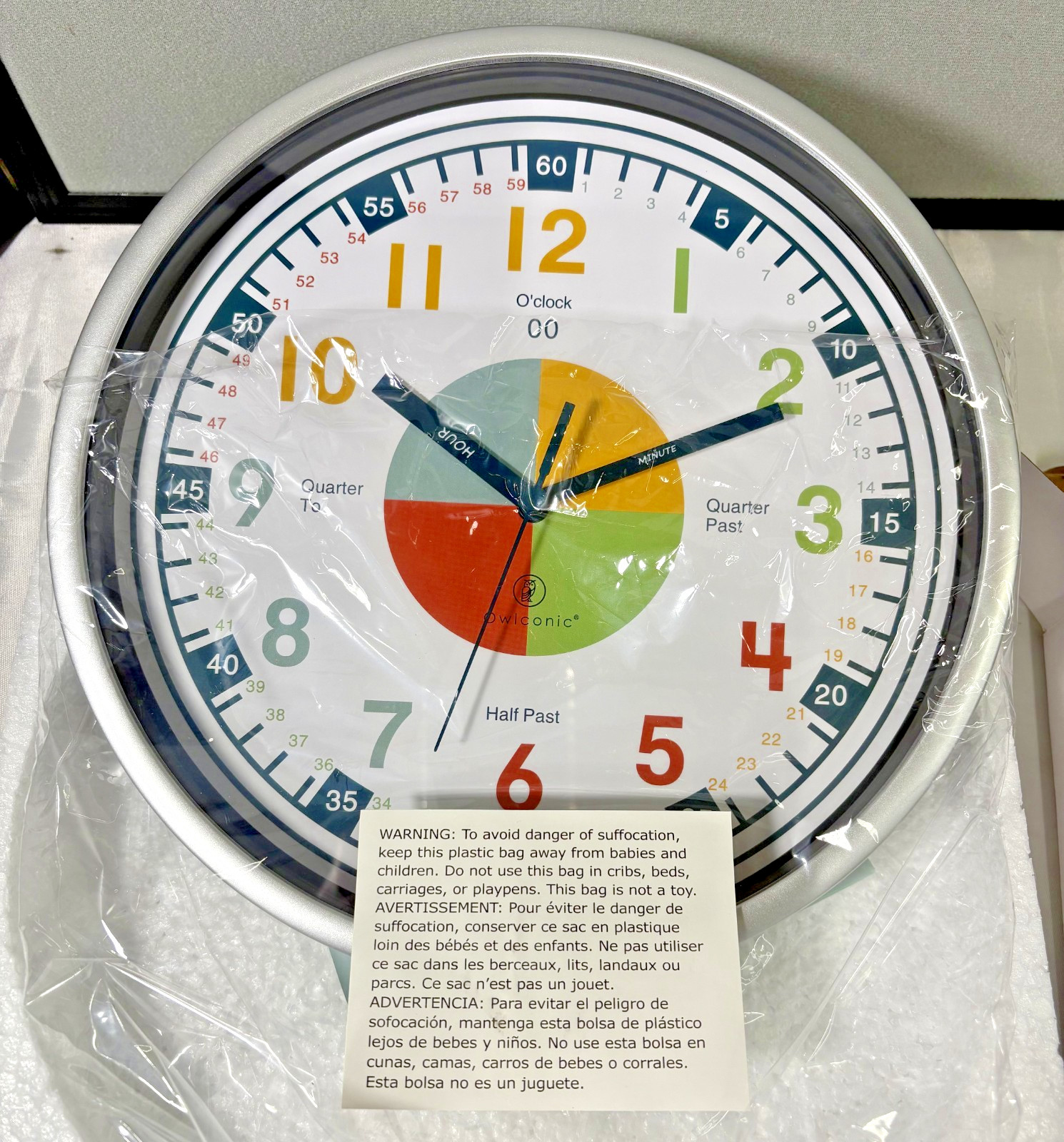 Non Ticking Analog Wall Clock Kids Learning Tell Time Teaching Silent Owlconic gallery