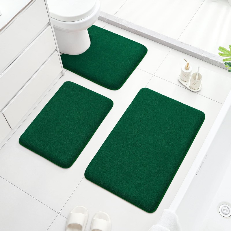 Bathroom Rug Set 3 PCS Thick Memory Foam Dark Green 17x24+20x32+U20x24 Inch gallery