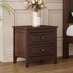 Rustic Dark Walnut Nightstand with Storage Drawers – Modern Bedside Table