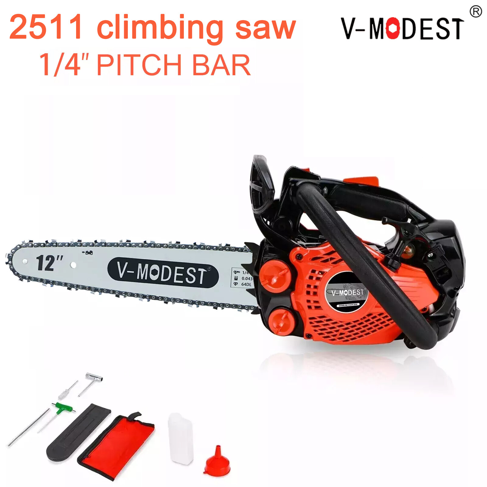 V-MODEST 2511 12" Compact Gas Top Handle Chainsaw 1/4” PITCH BAR Climbing Saw gallery