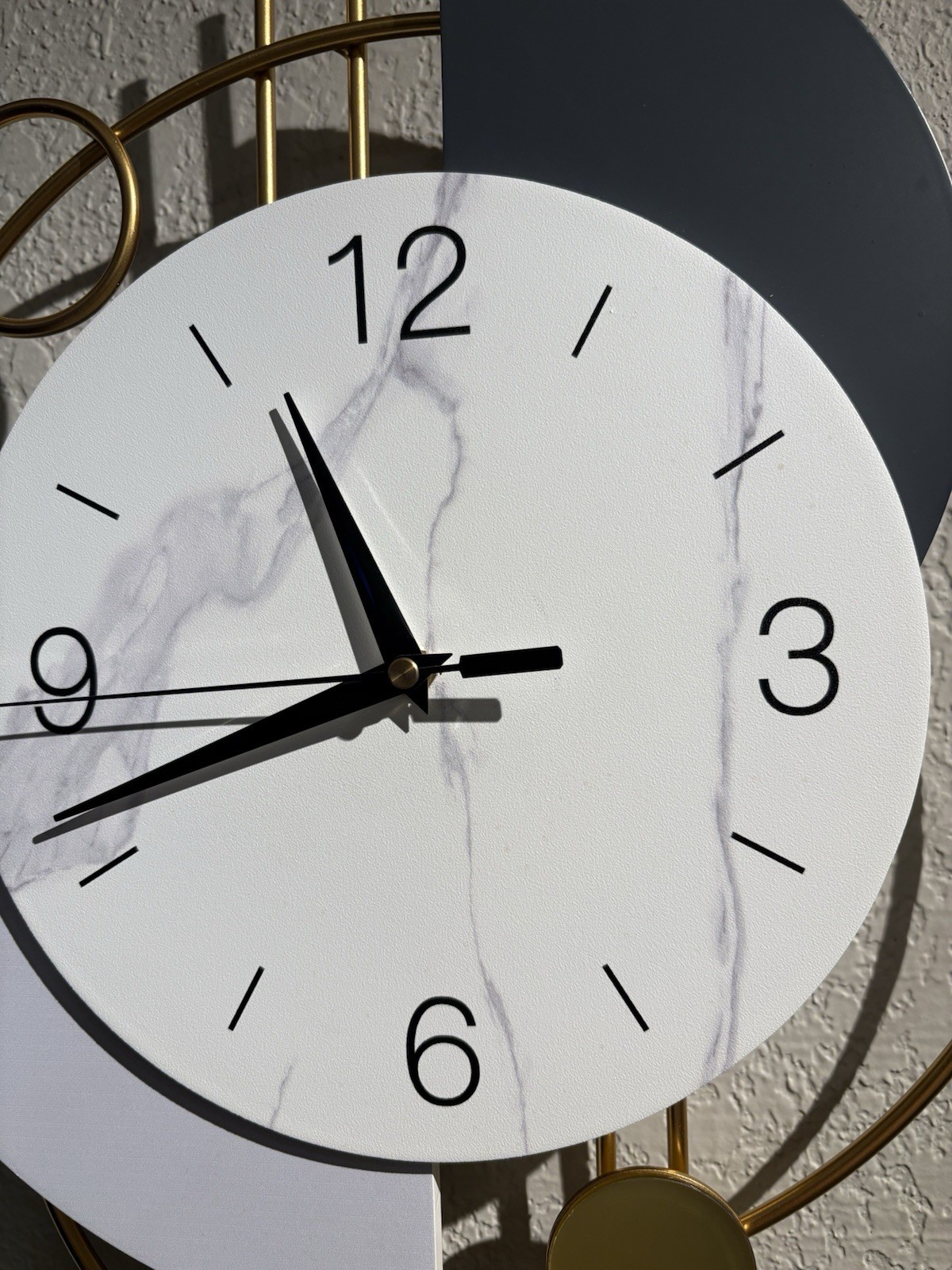 Modern Round Hanging Wall Clock White Face Gold Metal Frame Arabic Numerals gallery