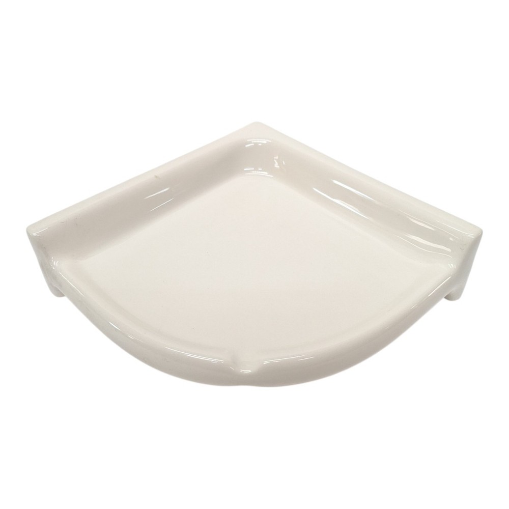 Round Extra Large Bone Glossy Ceramic Corner Shelf for Shower Bathroom Wall