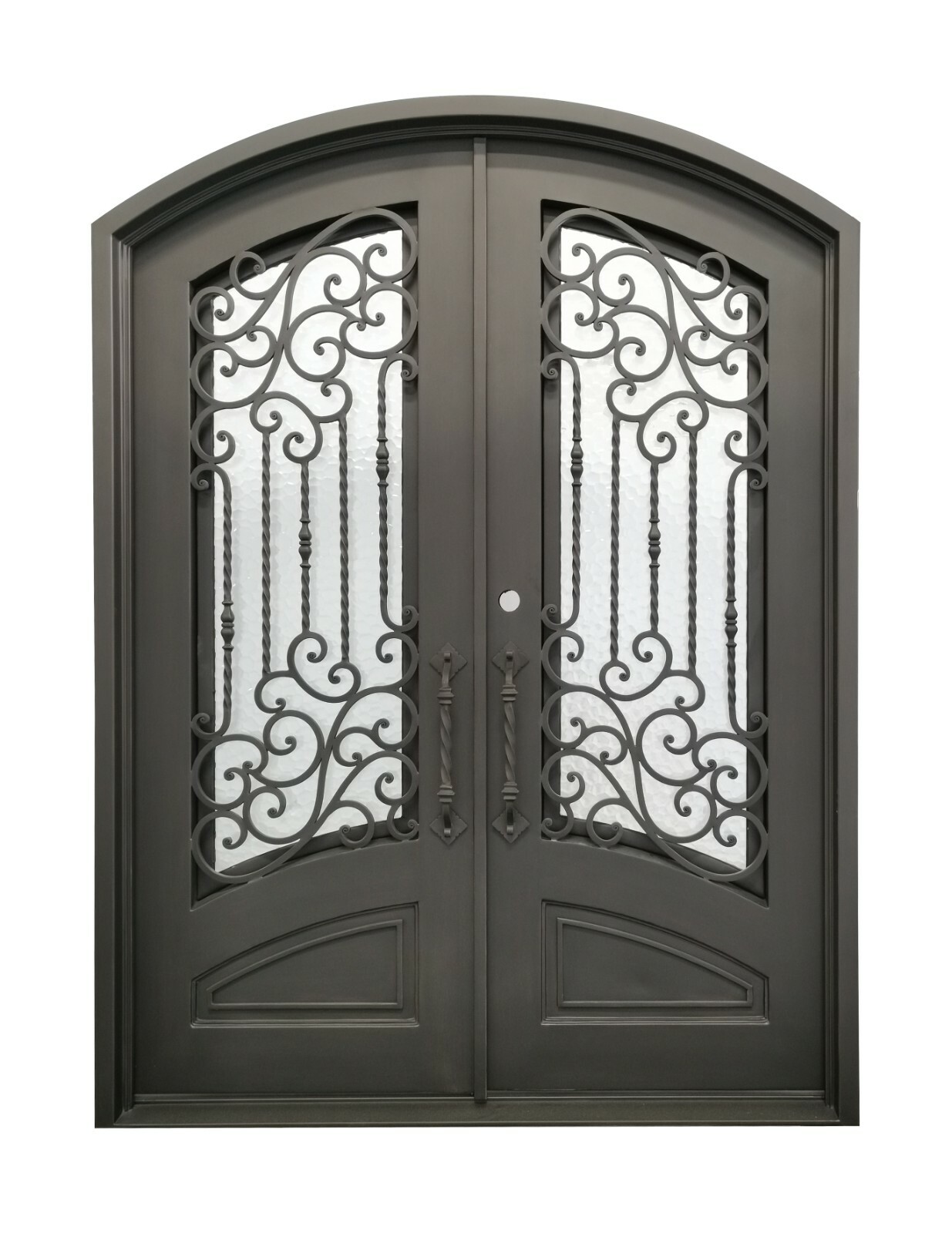 Archer Pre Hung Front Entry Iron Door Rain Glass 62" x 96" Right Active Inswing gallery
