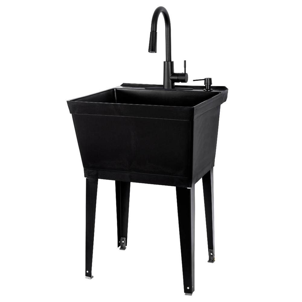 Tehila Utility Sink with Black Pull-Down Faucet 19 Gallon - Black