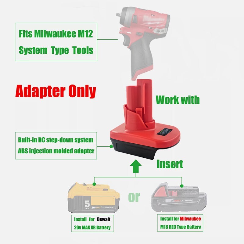 Battery adapter For Milwaukee M18 /DeWalt 18V battery to milwaukee M12 tools gallery