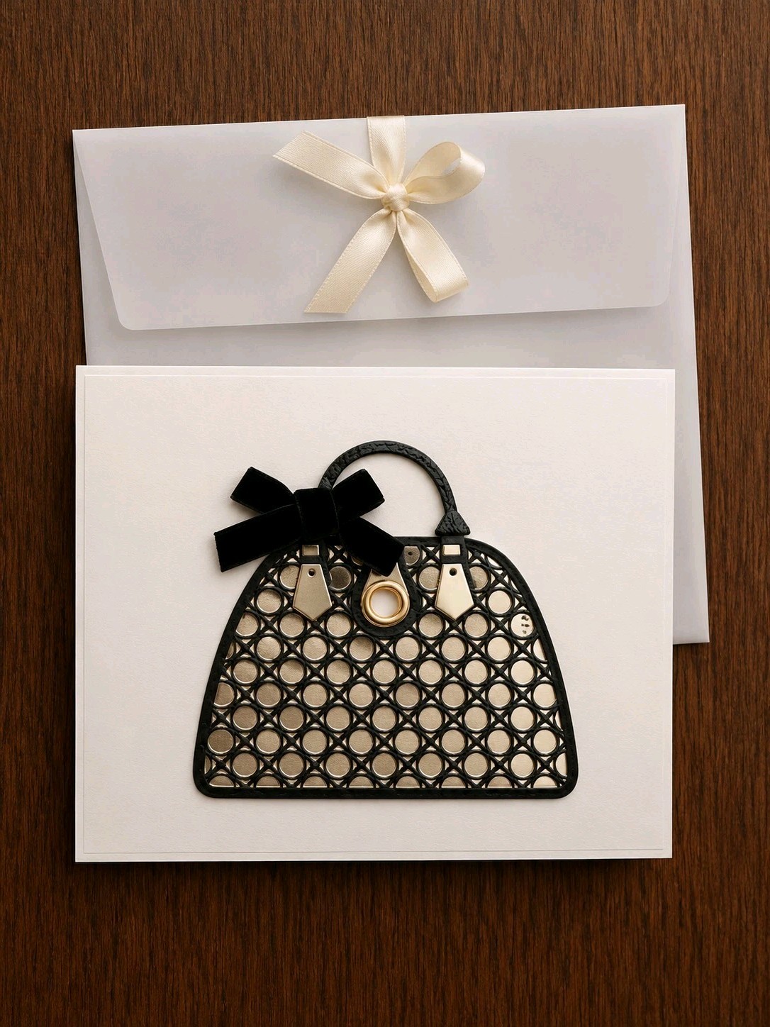 Geometric Folded Greeting Card, White/Black/Beige, Includes Envelope. gallery