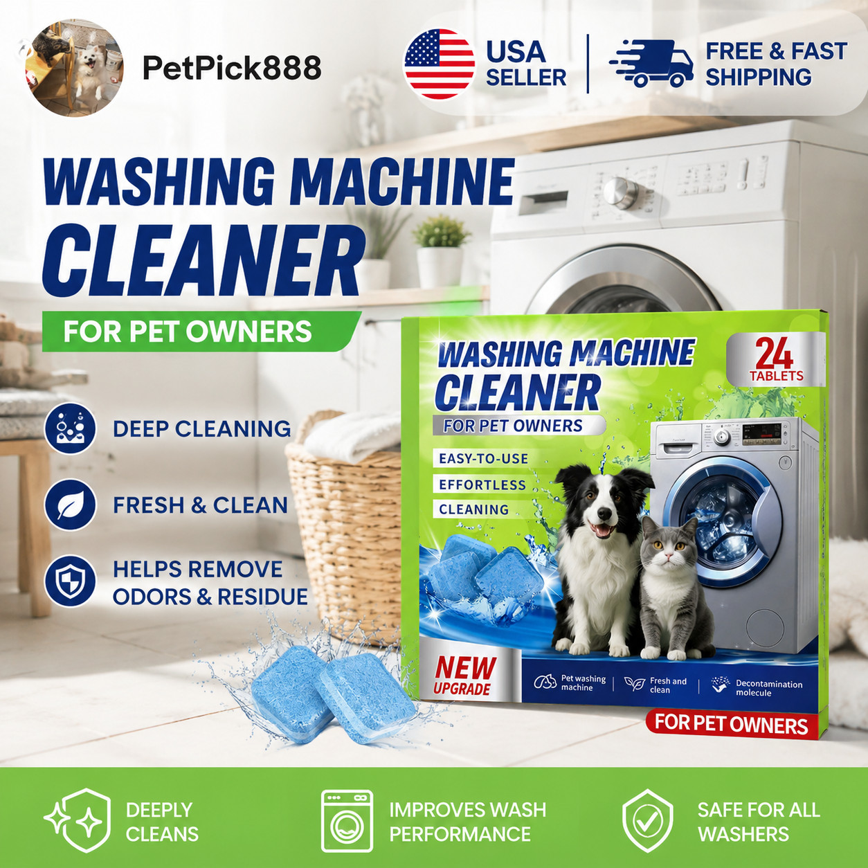 Washing Machine Cleaner Tablets for Pet Owners Deep Clean Odor Remover 24 Pack gallery