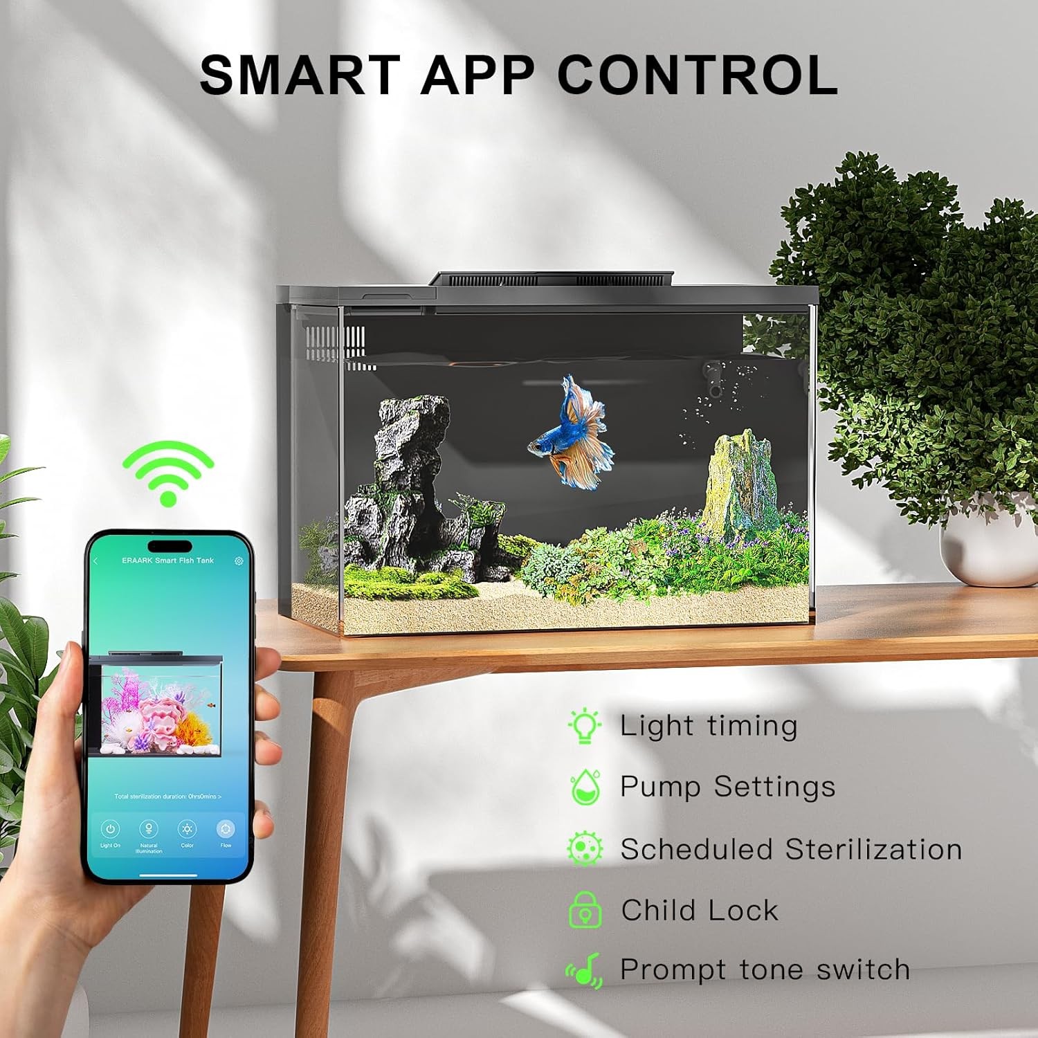 Smart 4 Gallon Betta Fish Tank with APP Control, Filter, Light & Self-Cleaning gallery