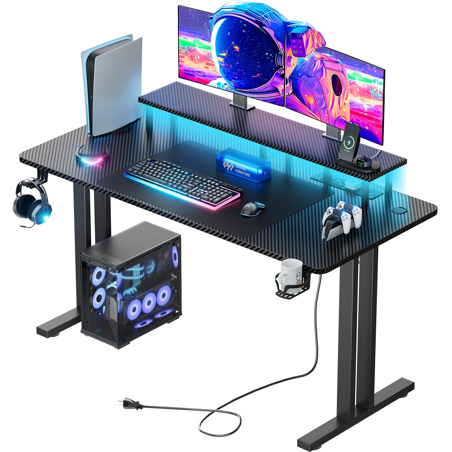 47'' Gaming Desk with LED Light & Power Outlets, Gamer Table with Monitor Stand gallery