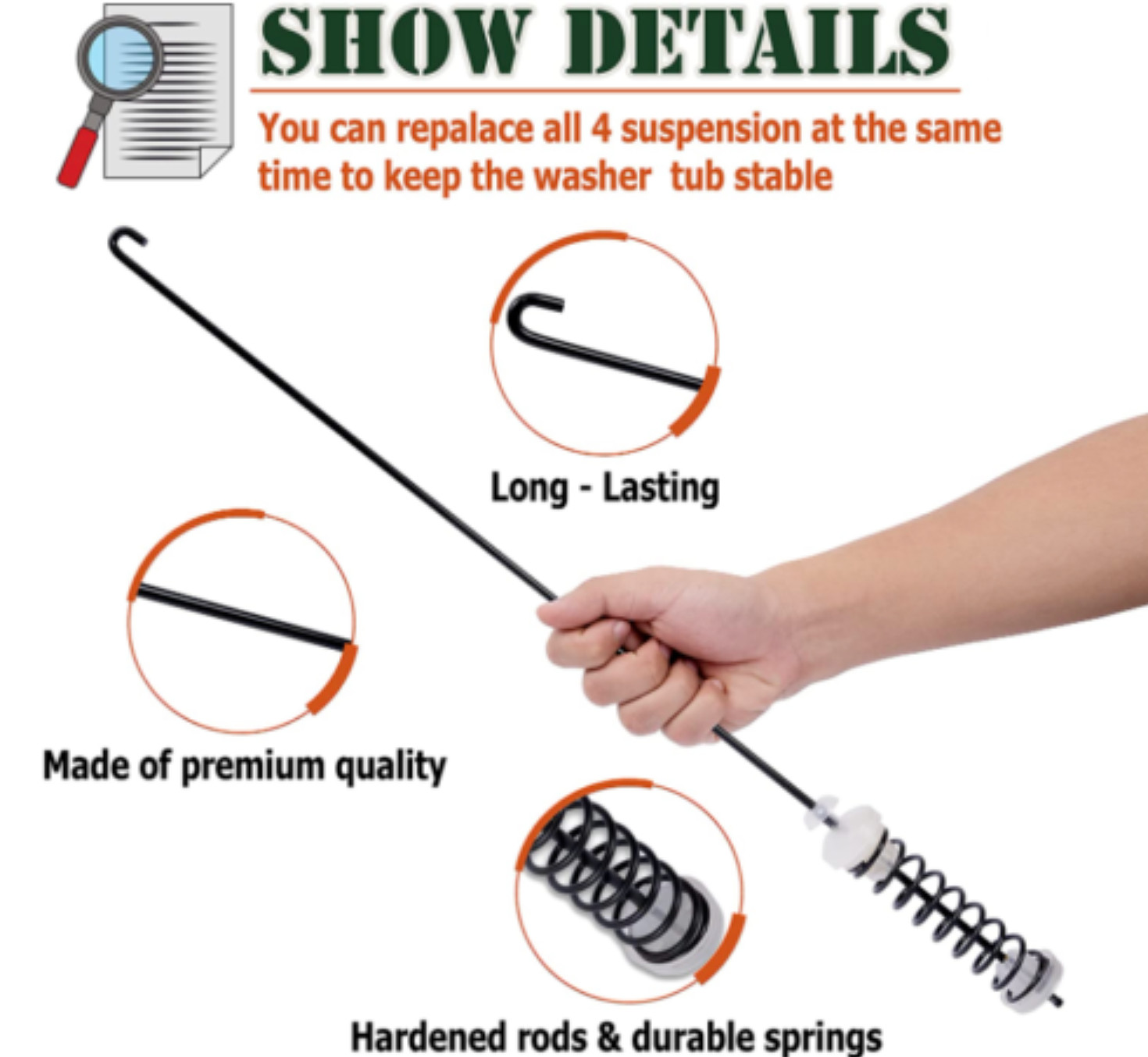 4Pcs Washer Suspension Rod Kit For Whirlpool WTW4800BQ0 WTW4800BQ1 WET4027HW0 gallery