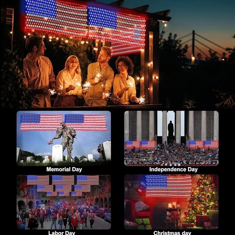 American Flag String Lights, Waterproof Led Flag Net Light, with 420 Super Brigh gallery