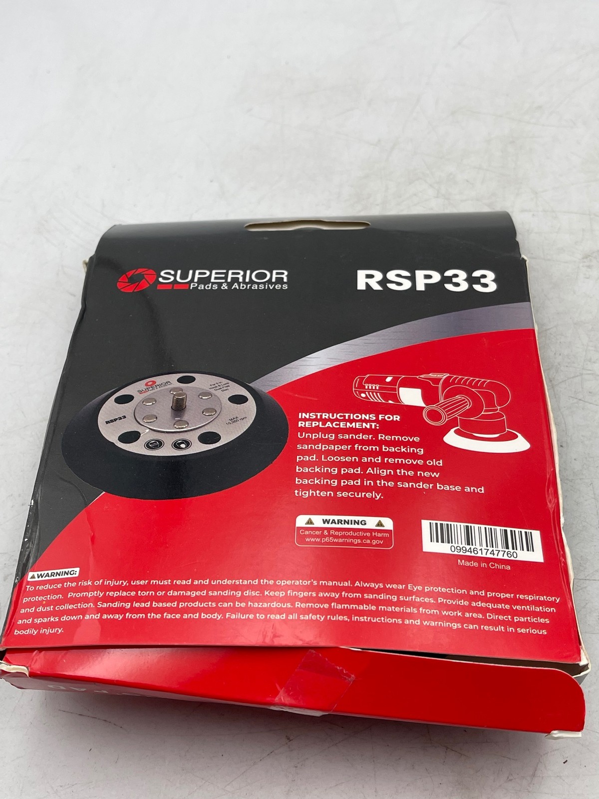 Superior RSP33 Sanding Pad 5in Diameter Hook Loop 5 Dust Holes 5/16-24 Shaft gallery