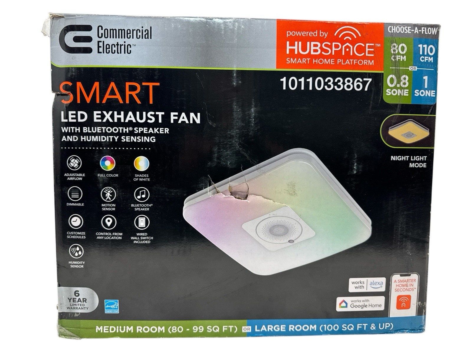 Commercial Electric BF1112 Smart Bath Fan Bluetooth Speaker Humidity Sensing LED gallery