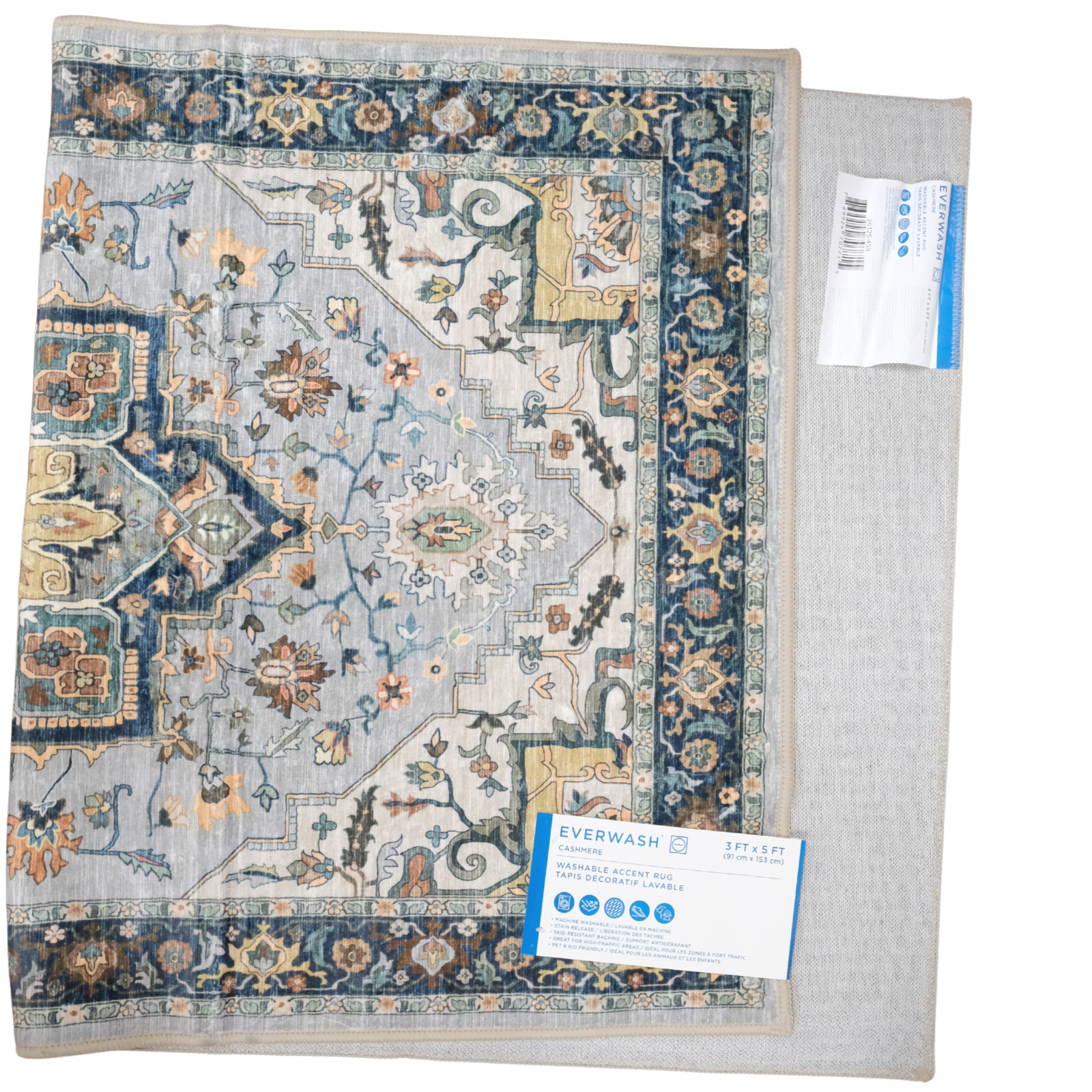 EVERWASH Light Grey Cashmere Washable Accent Rug 3FTx5FT Anti-Slip 91cm x 153cm gallery