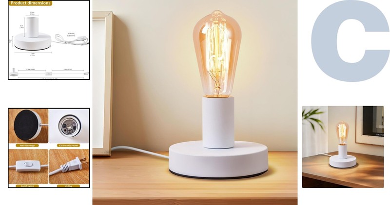 Sleek White Ceramic Table Lamp Base - Vintage Industrial E26/E27 Lamp Holder gallery