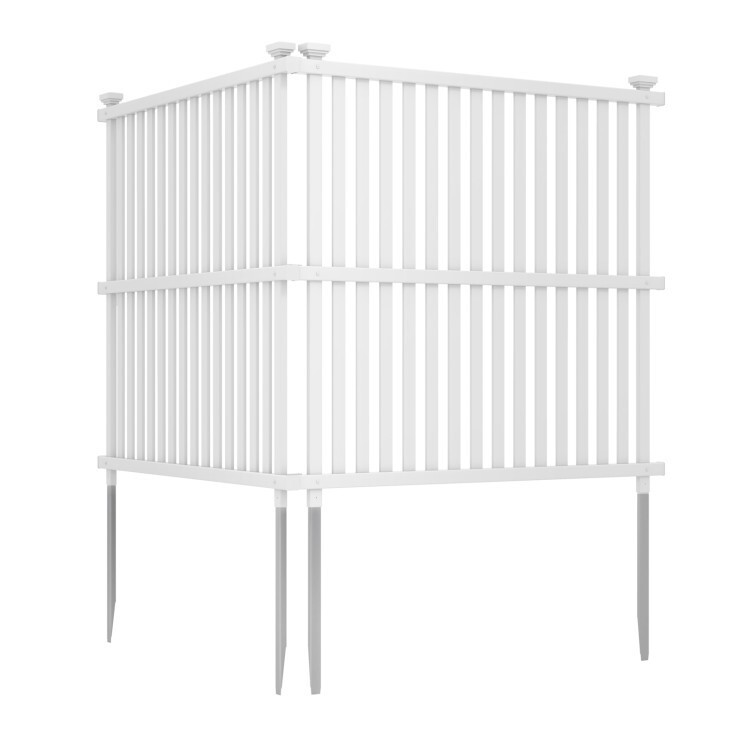 2 Panel Outdoor PVC Air Conditioner Fence w/ 20" Strong Metal Ground Stake White gallery