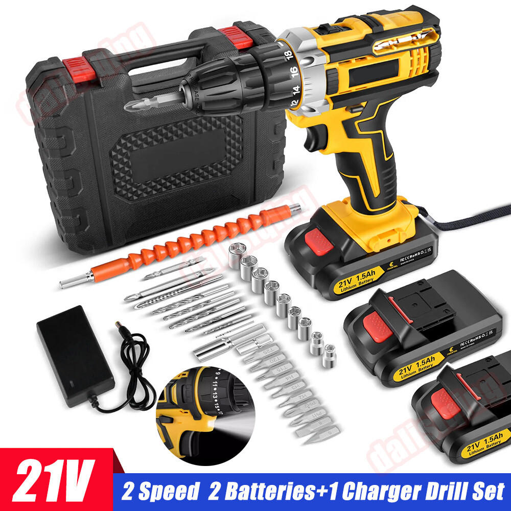 Cordless Brushless Impact Driver Hammer Drill Combo Kit with 2 Battery & Charger gallery