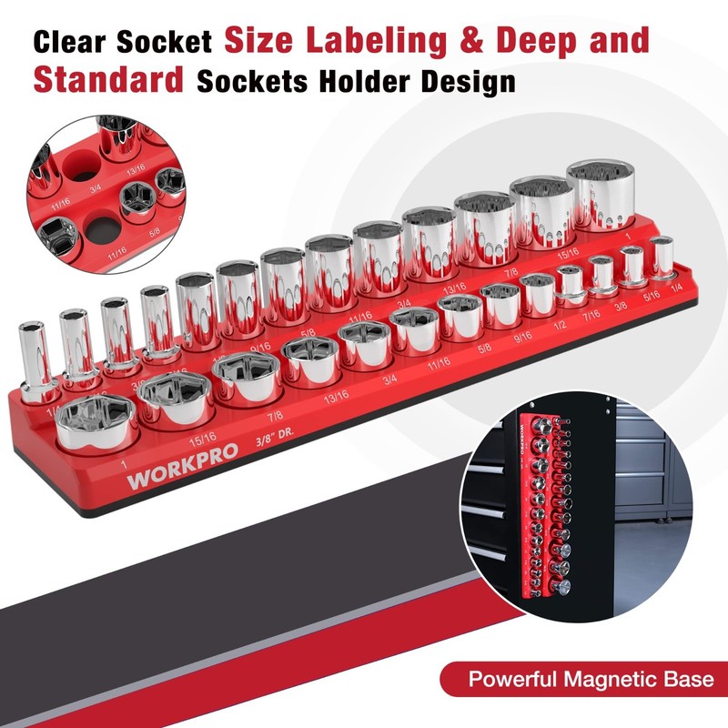 Magnetic Socket Organizer Tray - 3/8" SAE Holder for 26 Standard & Deep Sockets gallery