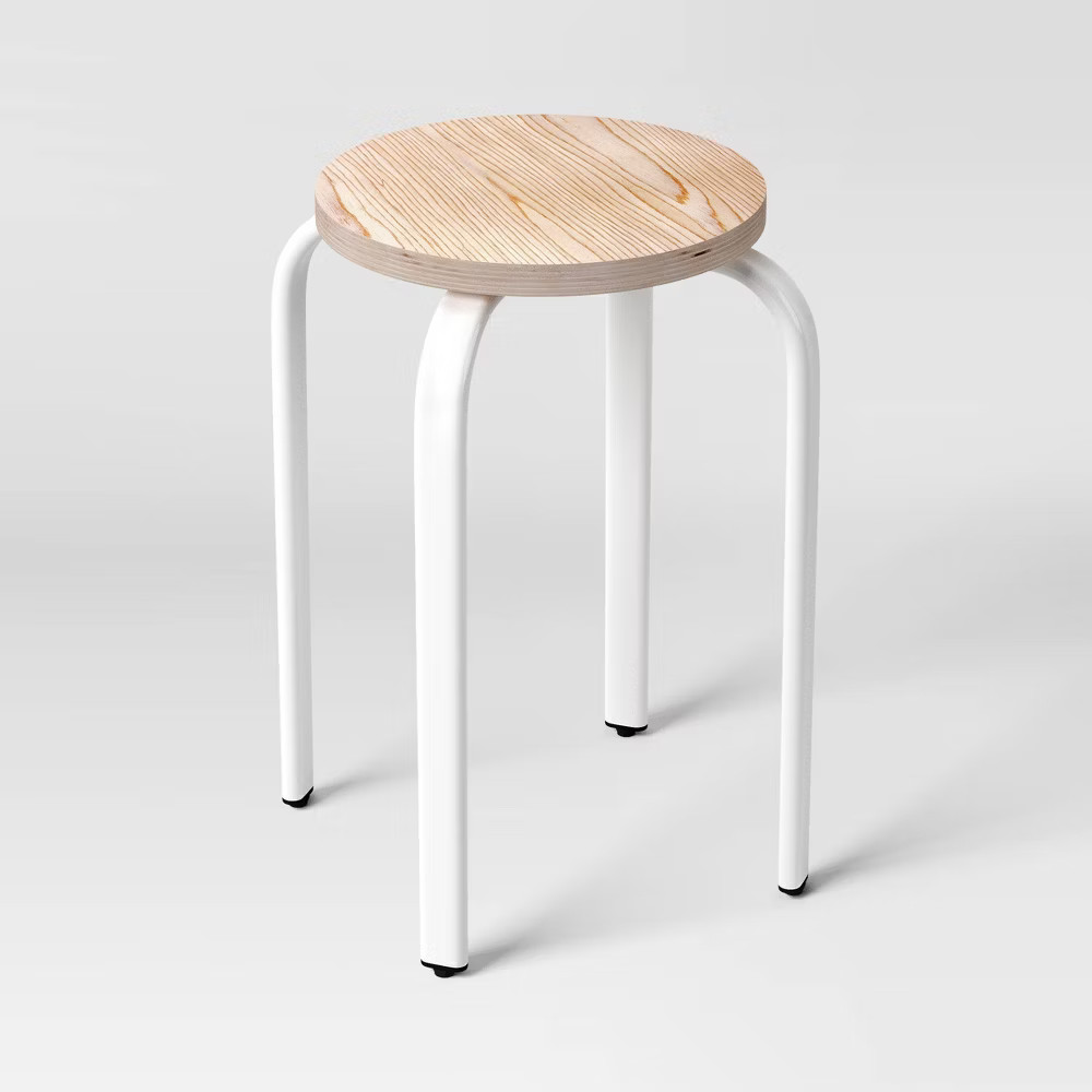 2pk Plywood with Metal Base Stacking Stool White - Room Essentials gallery