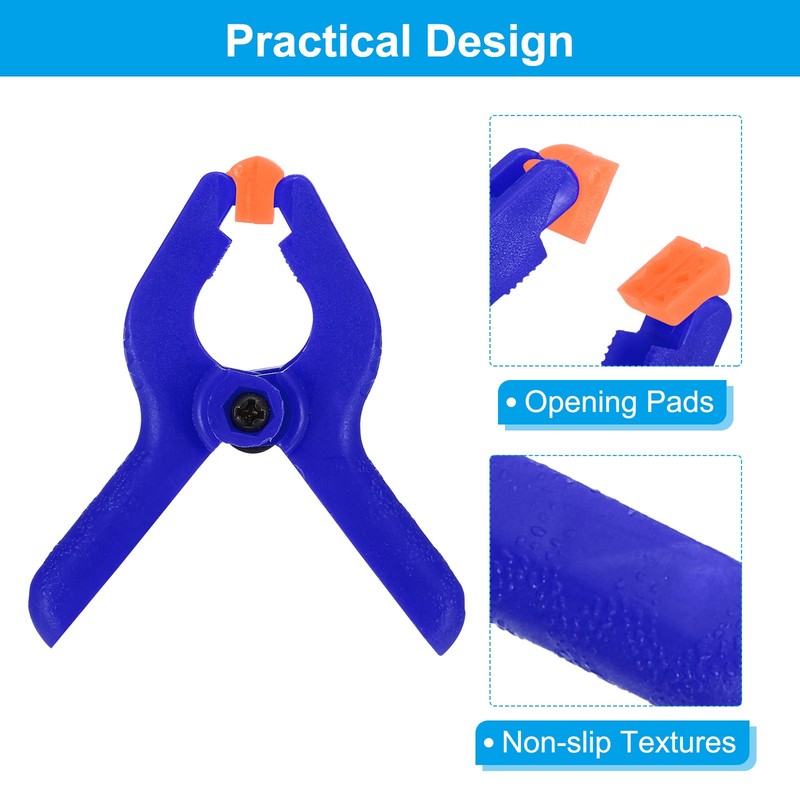 2 Inch Spring Clamps, 4 Pack Plastic Flexible Anti-slip Strong Clips, Blue gallery