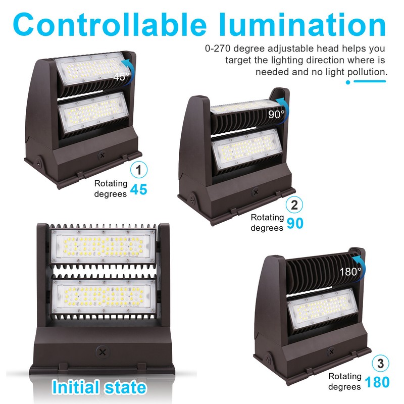 80W Rotatable LED Wall Pack light Adjustable IP65 Area Light Fixture 5000K gallery