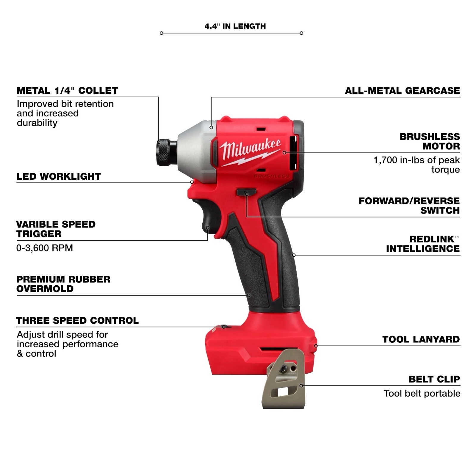 Milwaukee 3651-20 M18 Compact Brushless 1/4" Hex 3-Speed Impact Driver gallery