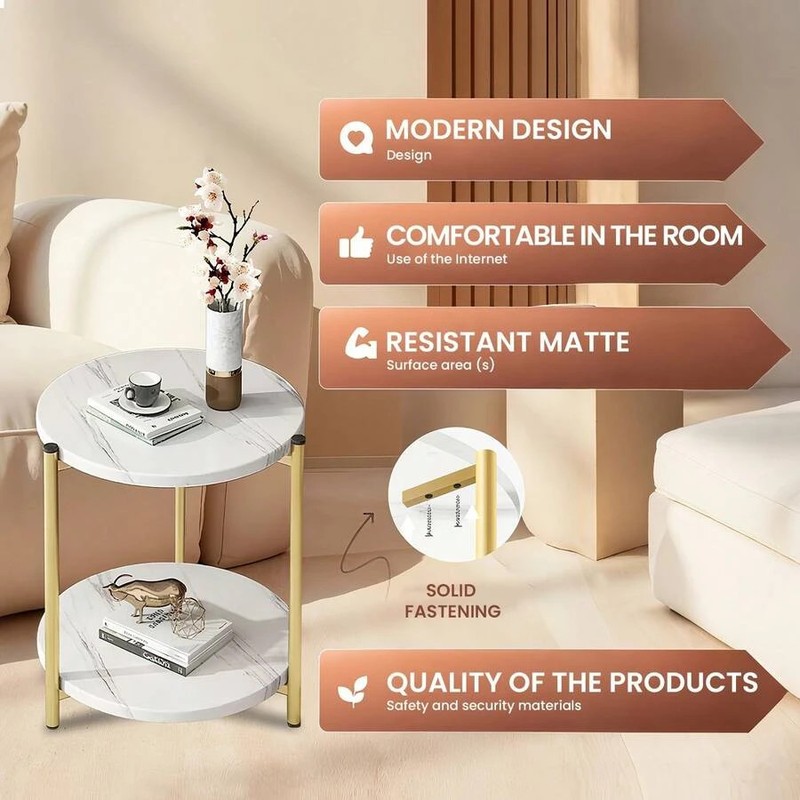 Double-Tier Round Side Table Minimalist Accent Indoor Outdoor gallery