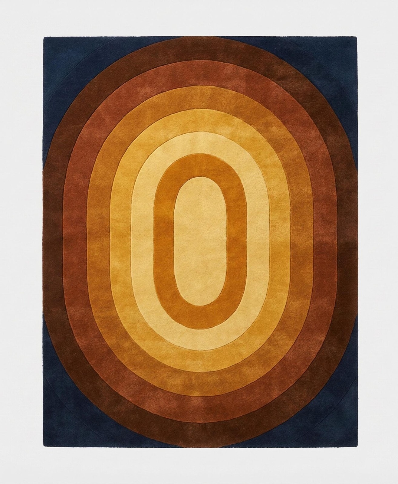 Mid-Century Modern Rug - Deep Navy & Burnt Orange Sunset Rug - High-Low Textured gallery