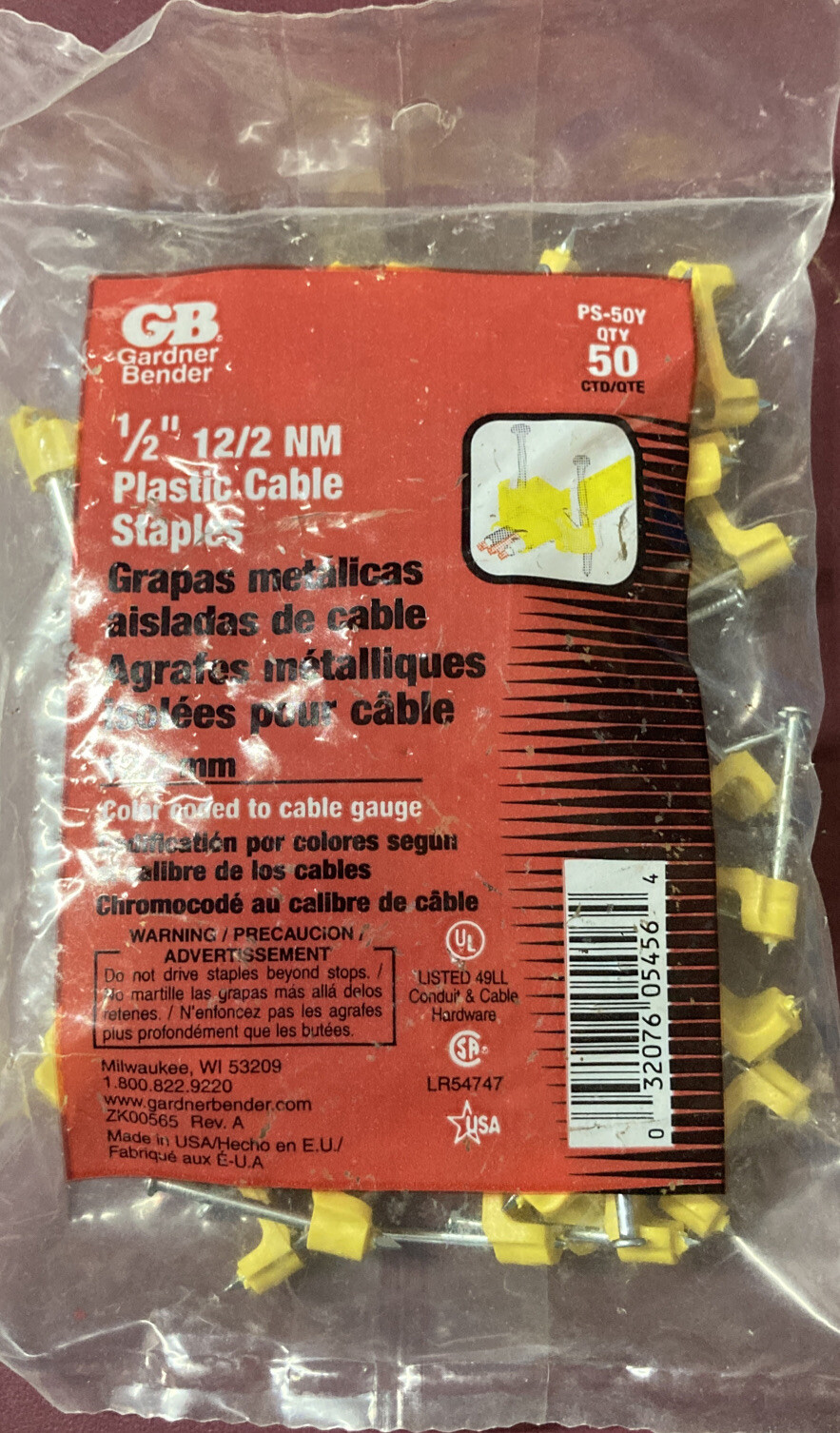 Gardner Bender PS-50, 12/2 NM Cable Plastic Staples 1/2" gallery
