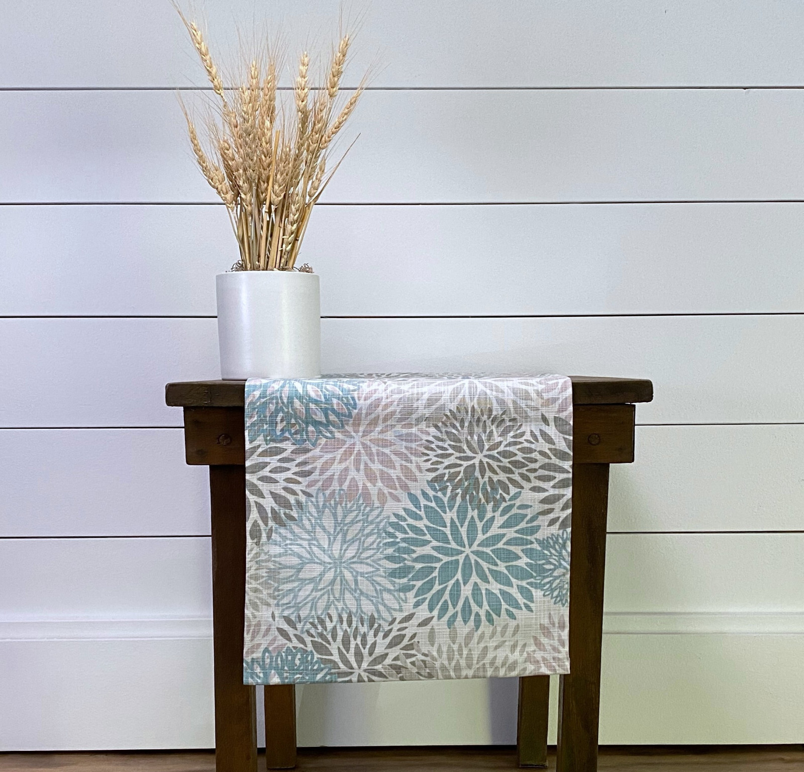 Gray Table Runner Floral Home Decor Table Centerpiece Blue Tan Beige Table Linen gallery