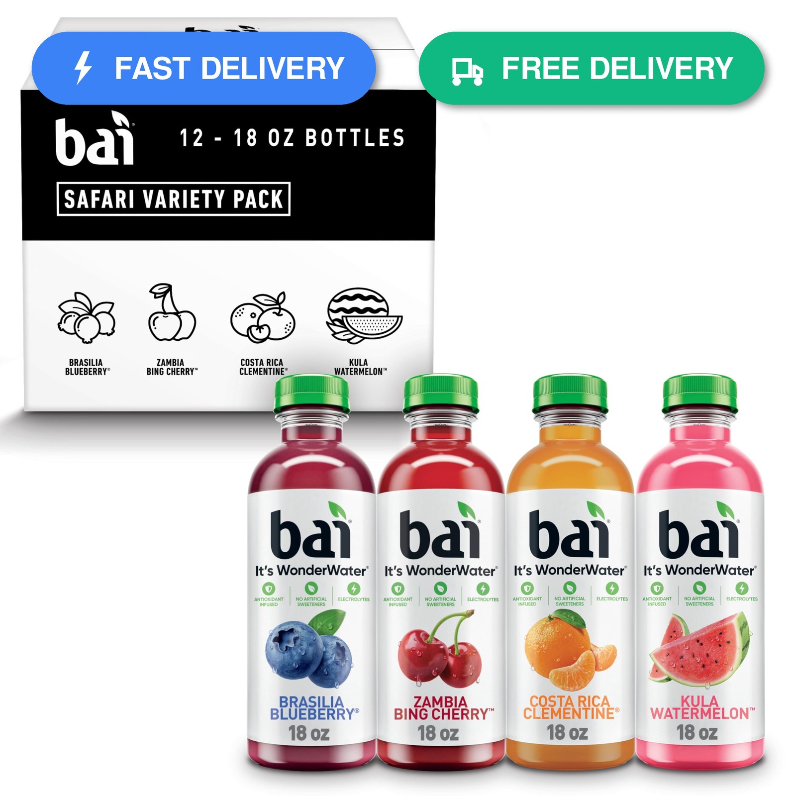 Bai Flavors Variety Pack, Antioxidant Infused Water Beverage, with Vitamin C... gallery
