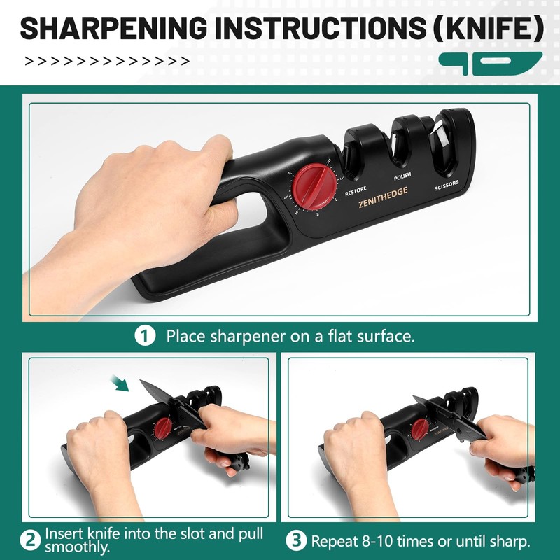 ZenithEdge 3-in-1 Adjustable Knife Sharpener 14-24 Angles for Kitchen, Fillet... gallery