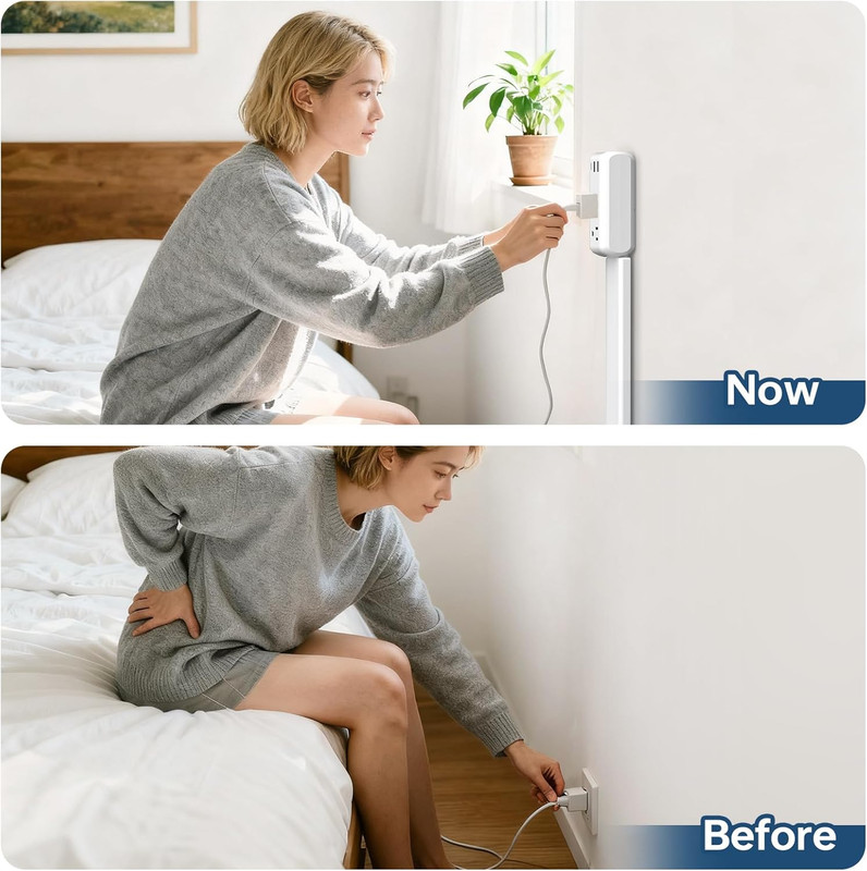 Electrical Outlet Extender with 2 AC Outlets, 2 USB-A, 1 Type-C, Rotates 180°, E gallery
