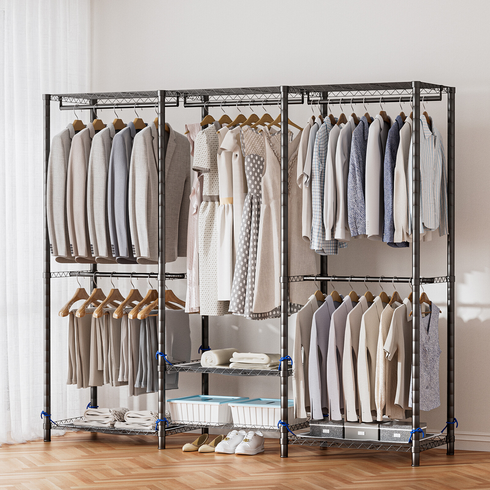 76" Portable Clothes Storage Closet Organizer Wardrobe Rack Shelf Dustproof Home gallery