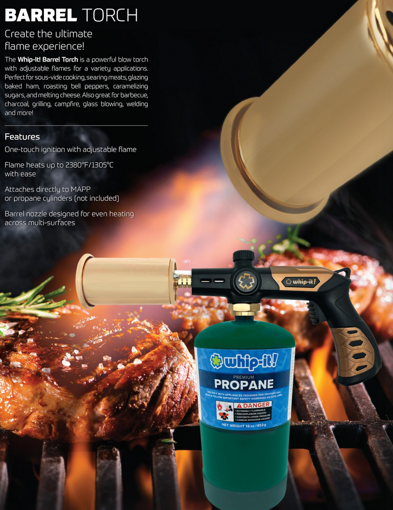 BRAND NEW WHIP IT BARREL SEARING POWERFUL FLAME PROPANE MAP GAS TORCH FUEL gallery