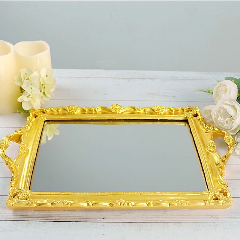 15x10" Metallic Rectangle Mirror SERVING TRAY Handles Party Event Tableware gallery
