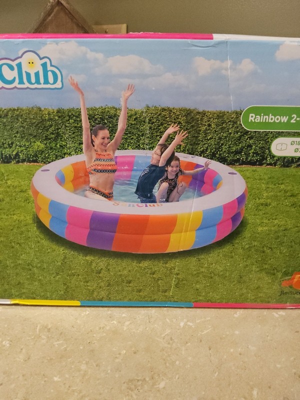 Kids Splash Pool Inflatable 74" Round Rainbow 2 Ring Kiddie Pool 17" Deep gallery