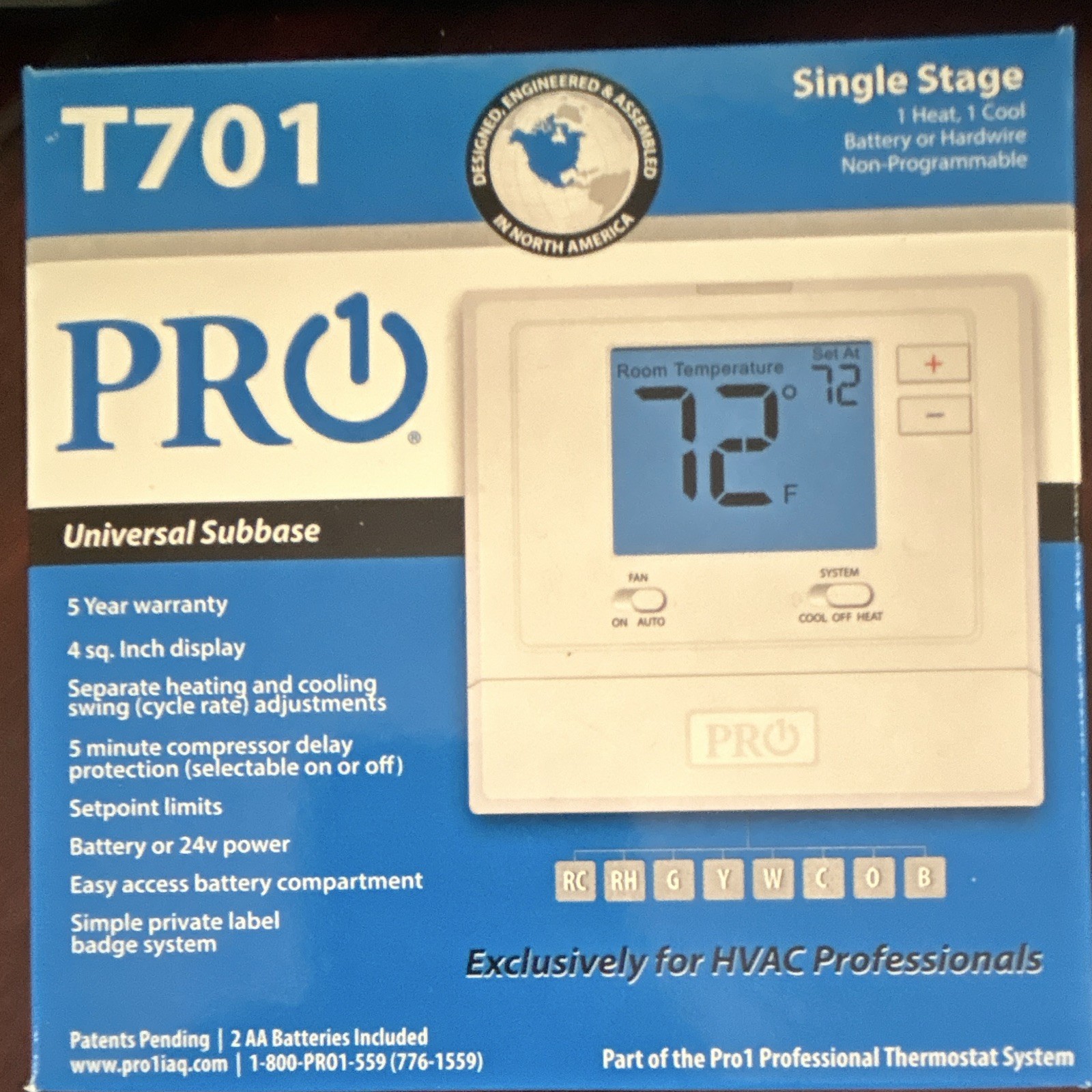 Pro1 T701 T701 Non-Programmable Thermostat 1H/1C Digital 24V White gallery