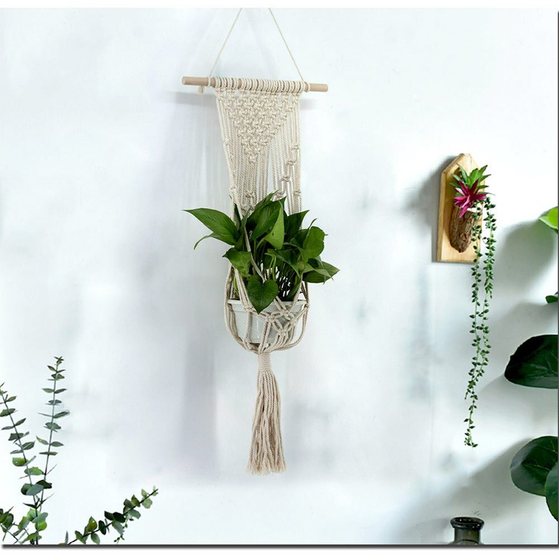 Flower Pot Macrame Wall Hanging Handmade Rope Woven Tapestry Boho Hanger Basket gallery