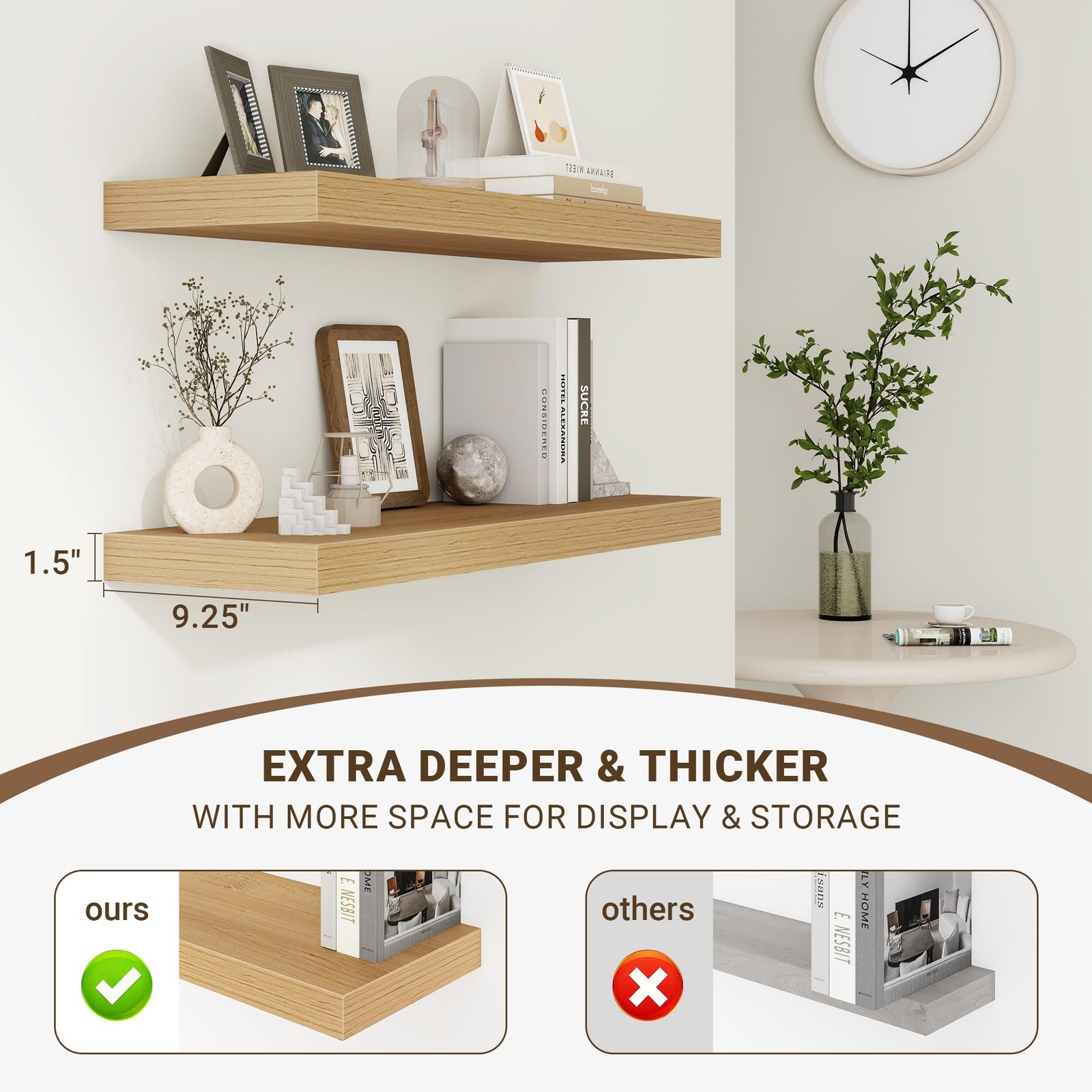 Floating Shelves 72 x9.25 3D Textured Wood Grain Natural Acovy Inch 72x9.25x1.5 gallery