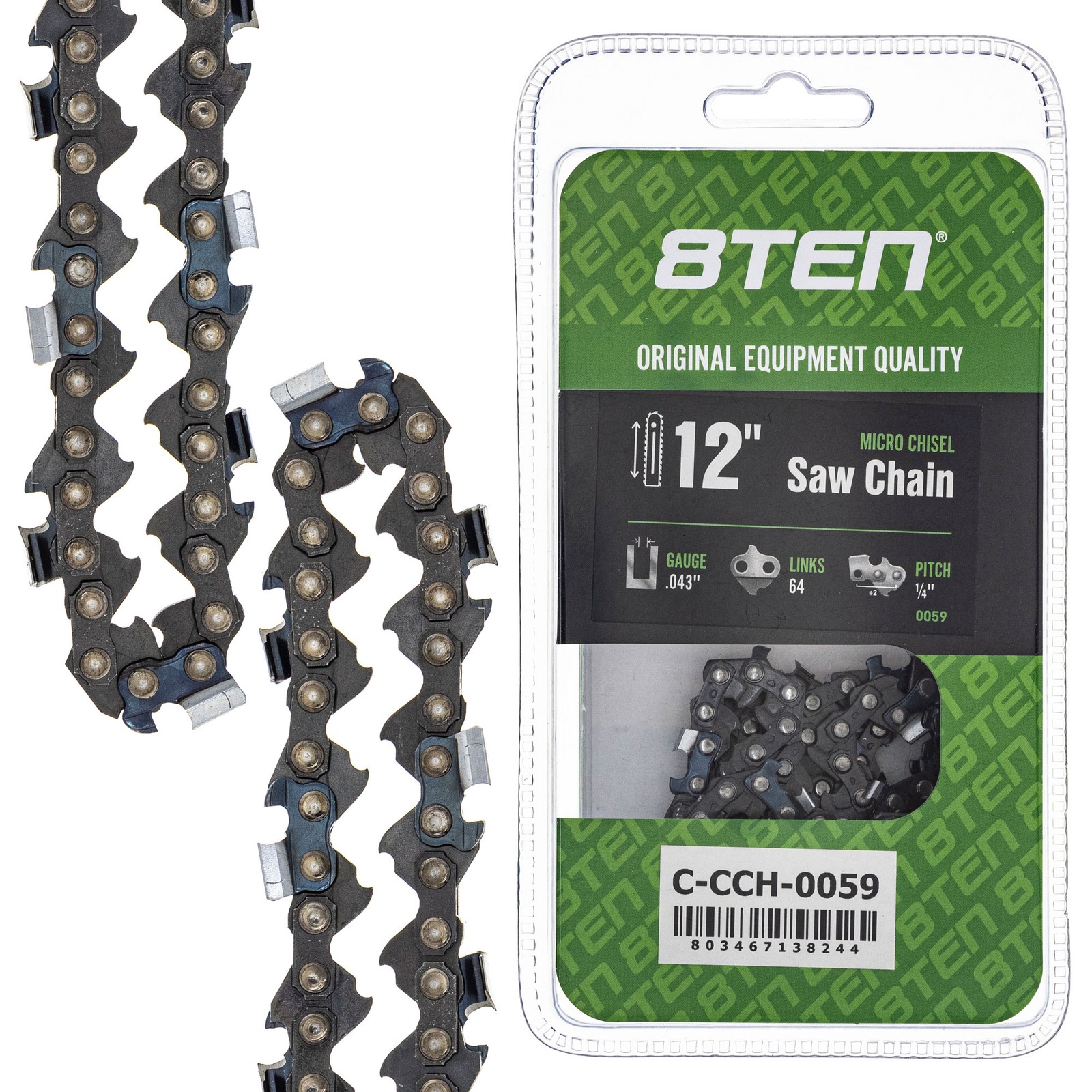 8TEN 12" Chainsaw Guide Bar & 2 Chains .043 1/4 64DL for Stihl 017 025 009 021 gallery