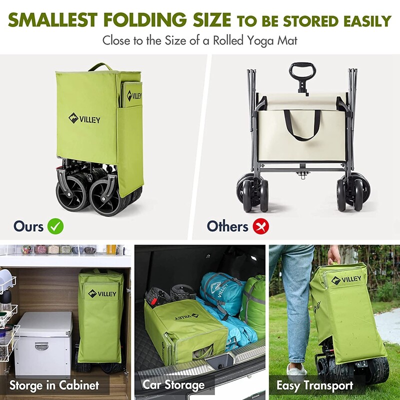 VILLEY Collapsible Wagon Folding Wagon Cart 225lbs Load Capacity Blue/Green/Pink gallery