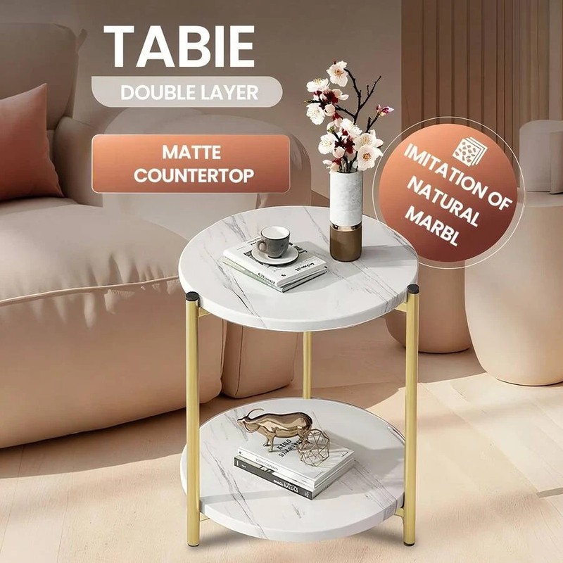 Double-Tier Round Side Table Minimalist Accent Indoor Outdoor gallery