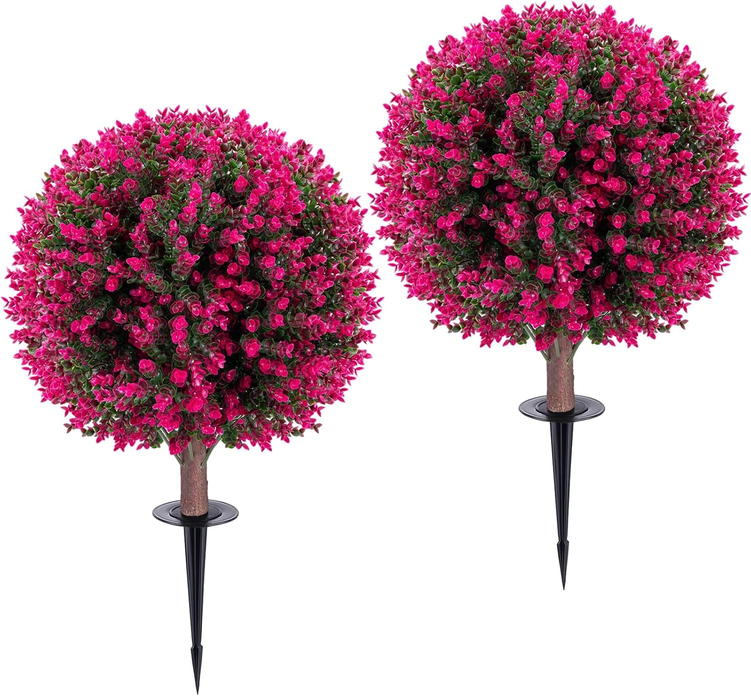 2 Set 26" Artificial Boxwood Topiary Ball Trees with Pink Eucalyptus Accents gallery