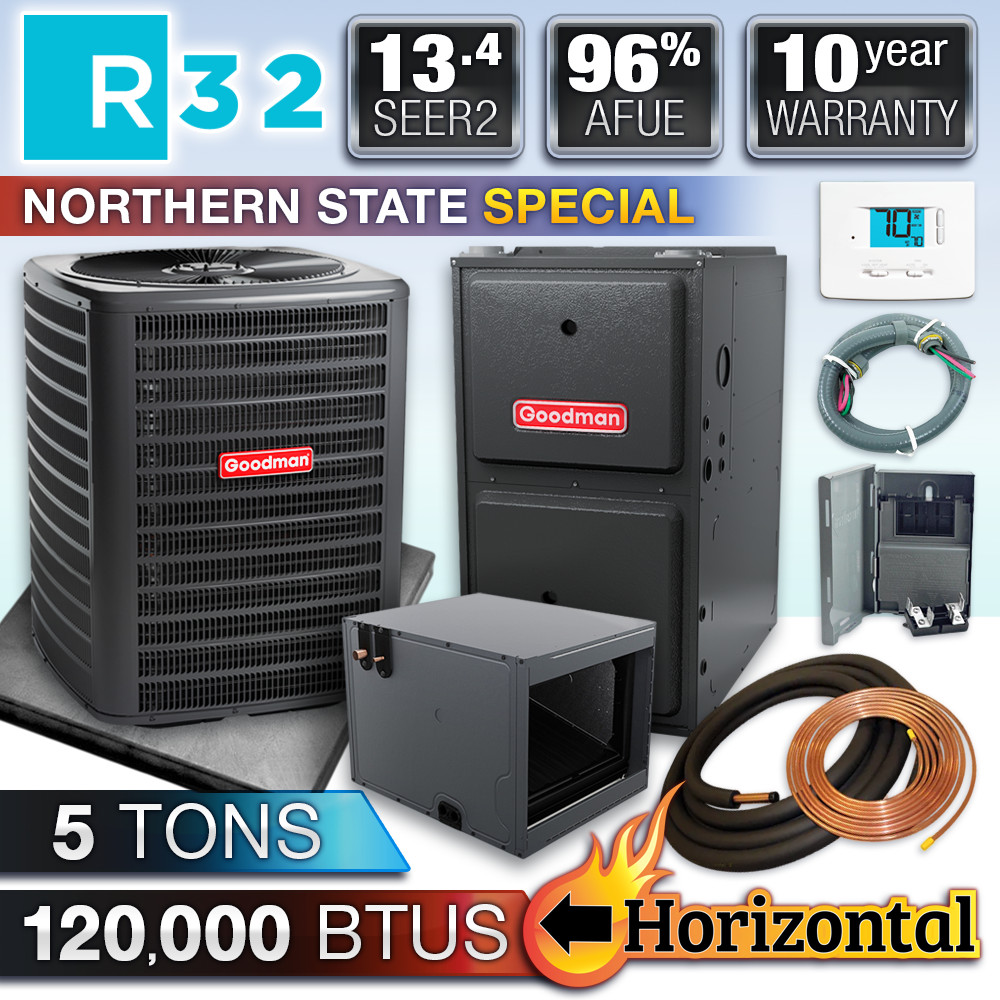 Goodman 5 Ton 96% R32 Air Conditioner & 120000 BTU Horizontal Gas Furnace Kit gallery