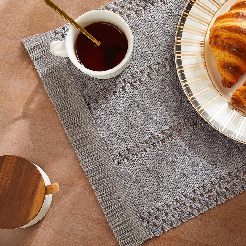 Boho Woven Placemats Set Handcrafted Cotton Blend Fabric Rustic Table Décor New gallery