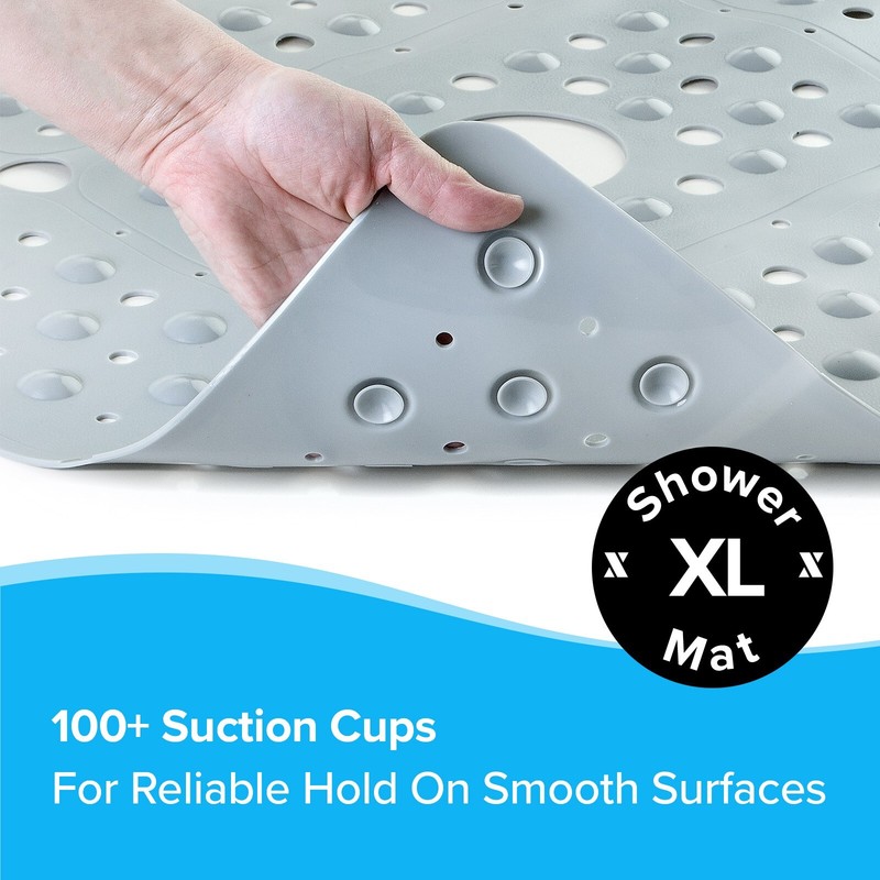 65% MORE COVERAGE! SlipX Solutions Solid Gray Extra Large Shower Mat (27") gallery