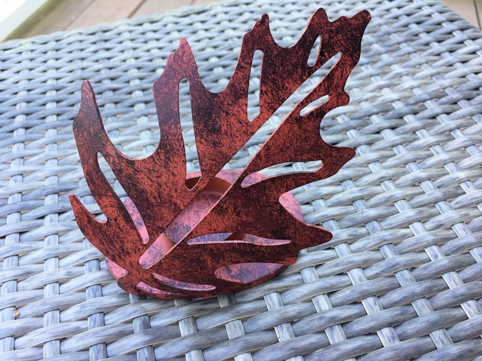 Red Orange With Black Metal Fall Oak Leaf Candle Holder Nature Leaves gallery