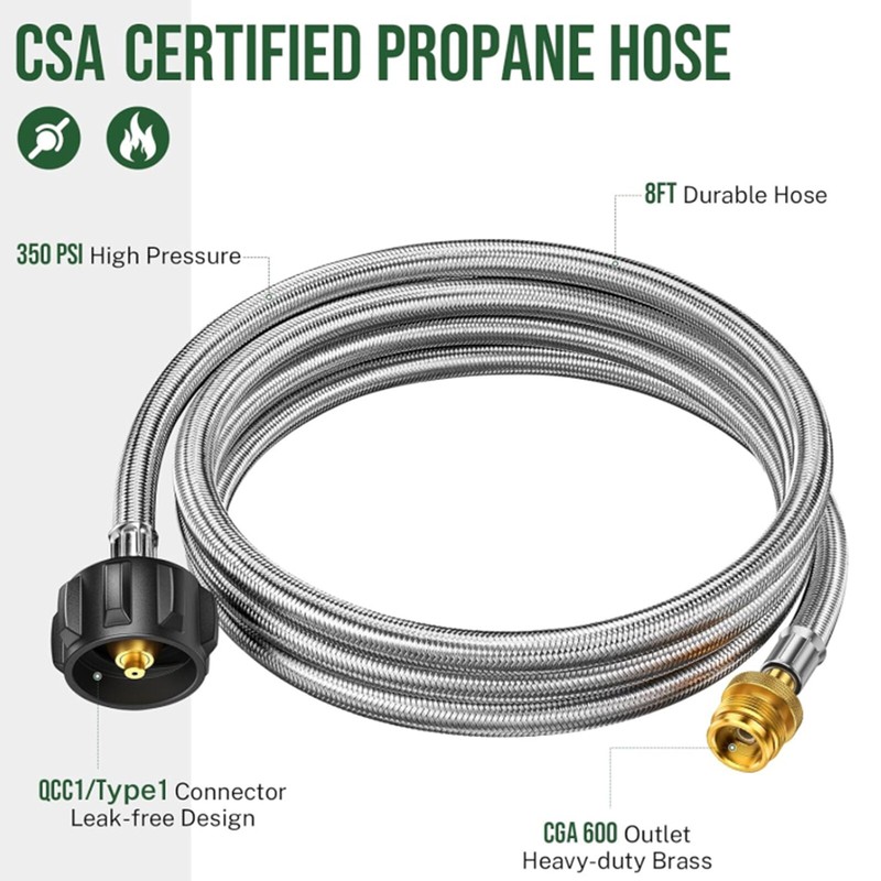 5FT/8FT/12FT Braided Propane Tank Adapter Hose 1lb to 20lb for QCC1/Type1 Tank gallery